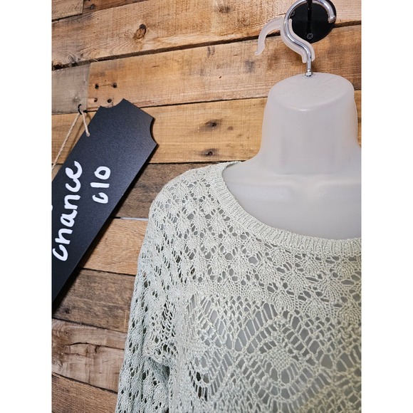 SALE-Pink rose women's sea foam green open knit sweater size M/L - Picture 3 of 11